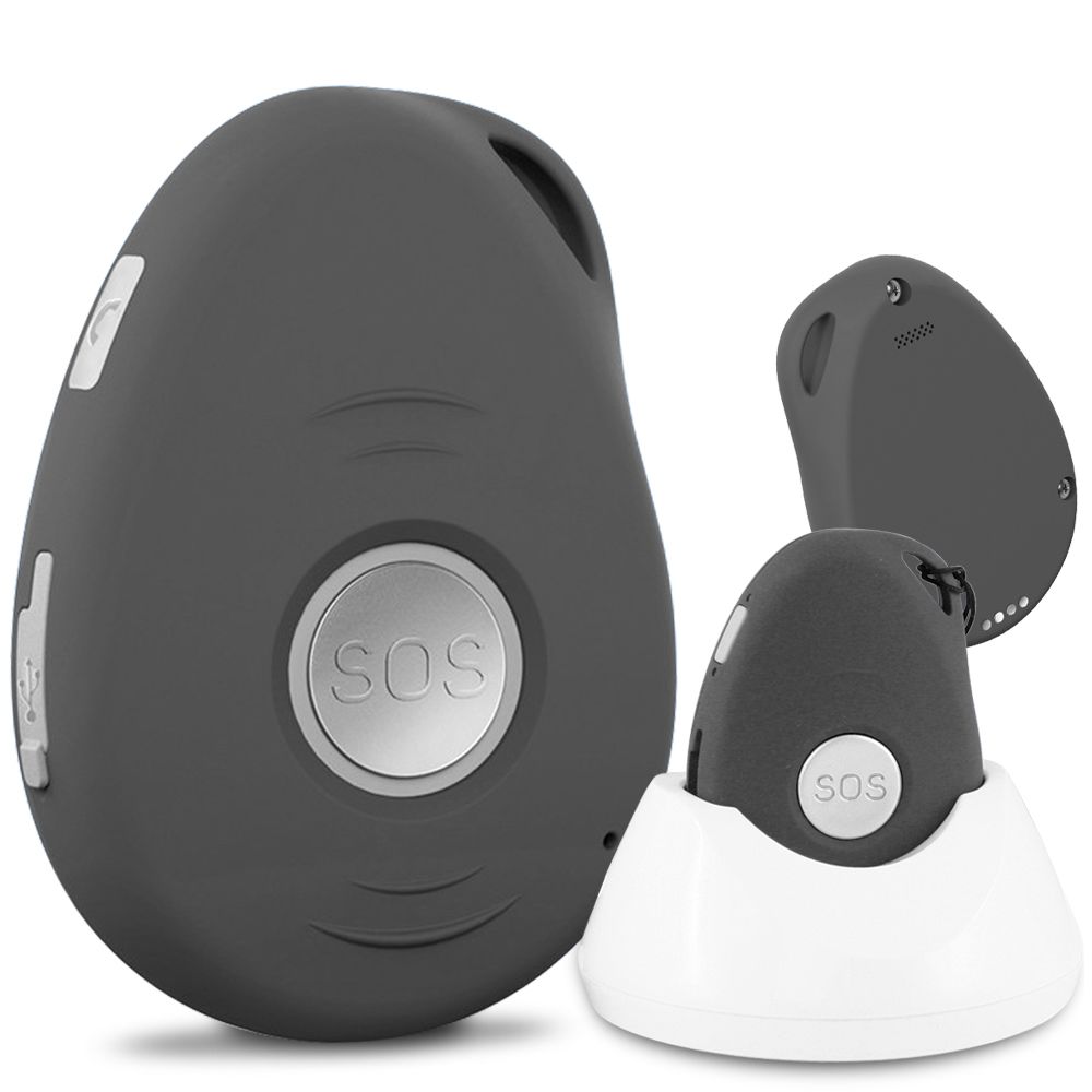 Médaillon SOS Proxydomi et sa base de chargement — bouton d'appel d'urgence